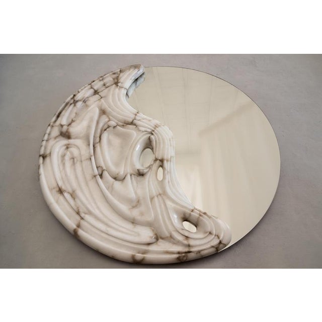 Large Fossil Moon Wall Mirror in Alabaster and Glass Mirror by Amarist Studio For Sale - Image 12 of 17