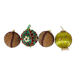 American Vintage Beaded Christmas Ornaments Balls- Set For Sale