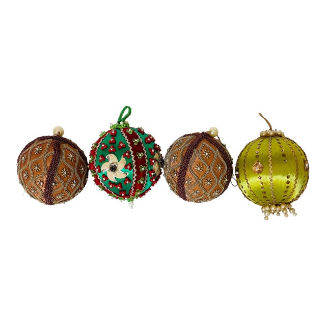 Vintage Beaded Christmas Ornaments Balls- Set For Sale