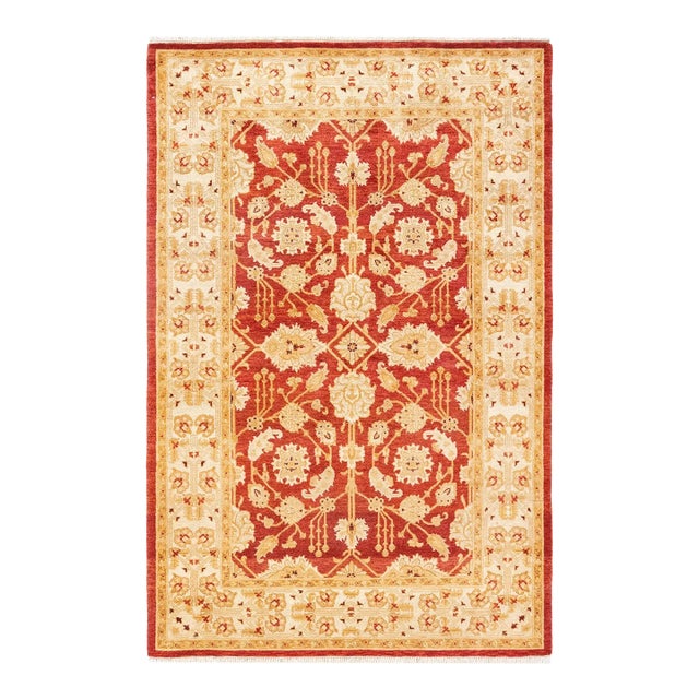 Eclectic, One-of-a-Kind Hand-Knotted Area Rug - Orange, 4' 1" x 6' 2" For Sale