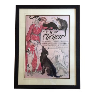 Vintage Framed Double Matted Steinlen Poster "Clinique Cheron" Art Nouveau For Sale