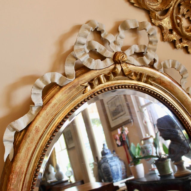 Mid 19th Century Large Giltwood Oval Mirror With Ribbon Crest, 19th Century For Sale - Image 5 of 10