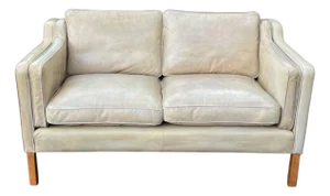 Danish Modern Patinated Tan Leather Loveseat in the Style of Børge Moge