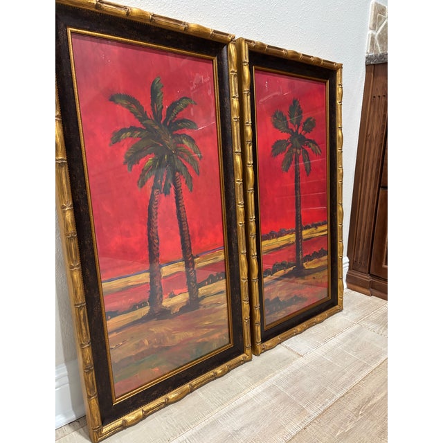 Bring warm coastal elegance to your space with this striking pair of vintage tropical palm tree wall art. Featuring...