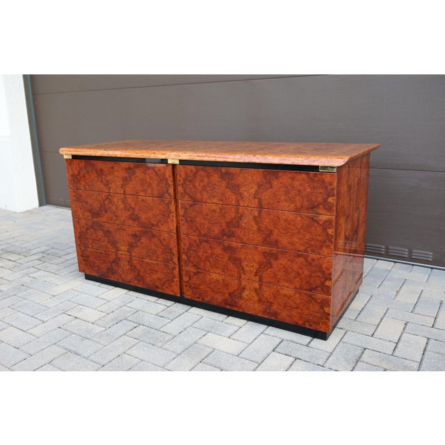 Italian Credenza in High Gloss Burl and Brass, Italy - 1970's For Sale - Image 10 of 12