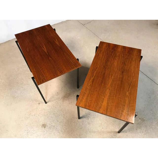 Minimalist Walnut & Steel Stacking Side Tables, 1960s, Set of 2 For Sale - Image 9 of 18