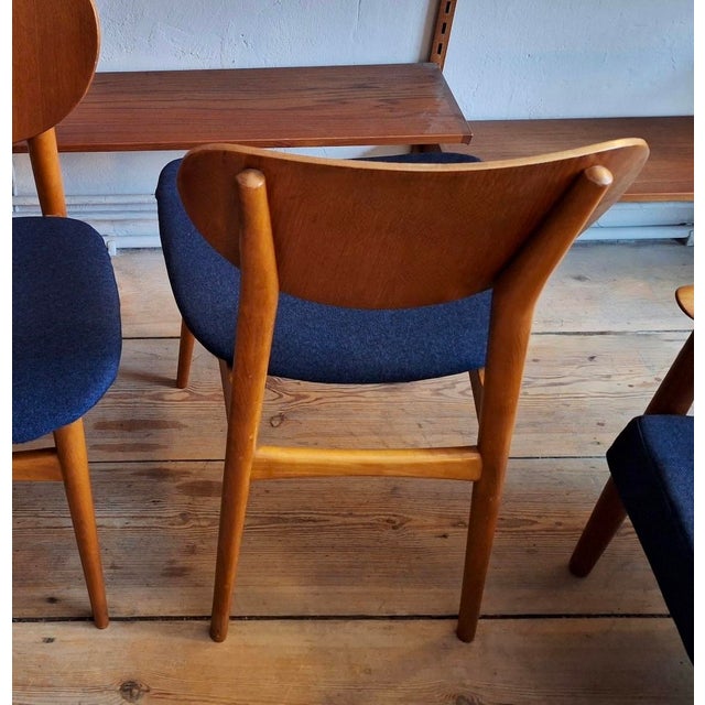 Vintage Teak Dining Chairs with Navy Blue Covers, 1960s, Set of 6 For Sale - Image 4 of 13