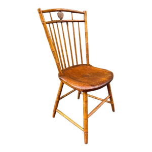 Antique 19th Century Faux Bamboo Wooden Side Chair With Spindle Back