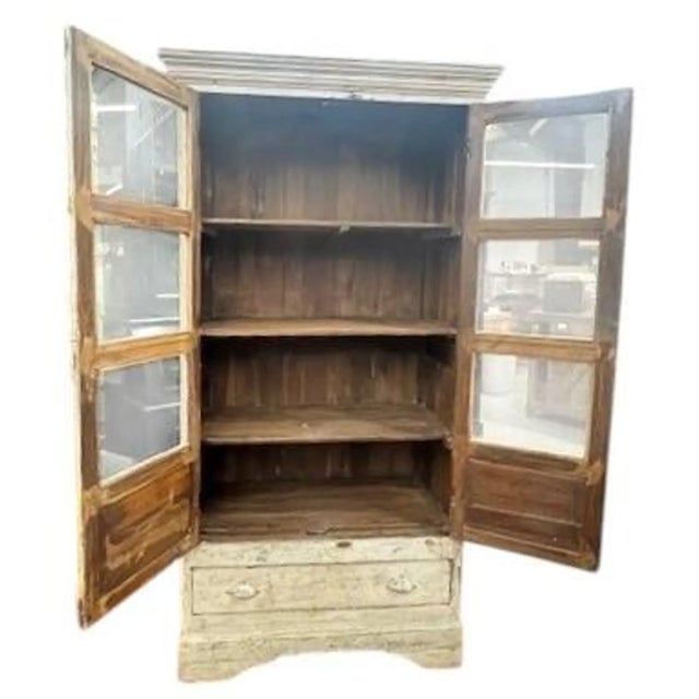 Farmhouse Ooak Old Farmhouse Reclaimed Glass Door Display Cabinet For Sale - Image 3 of 9
