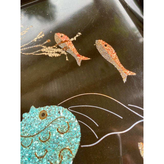 Vintage Couroc of Monterey Turquoise Angel Fish Tray With Genuine Abalone and Seaweed Inlay For Sale In San Francisco - Image 6 of 14
