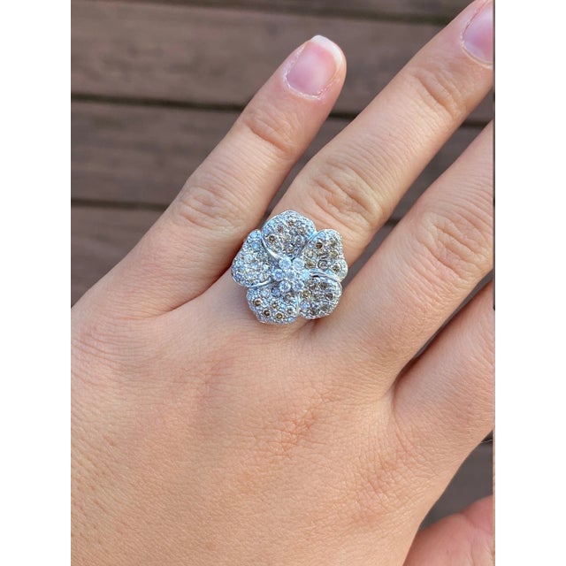 The Dallas: Signed Flower Ring set with Brown and White Diamonds For Sale In Philadelphia - Image 6 of 9
