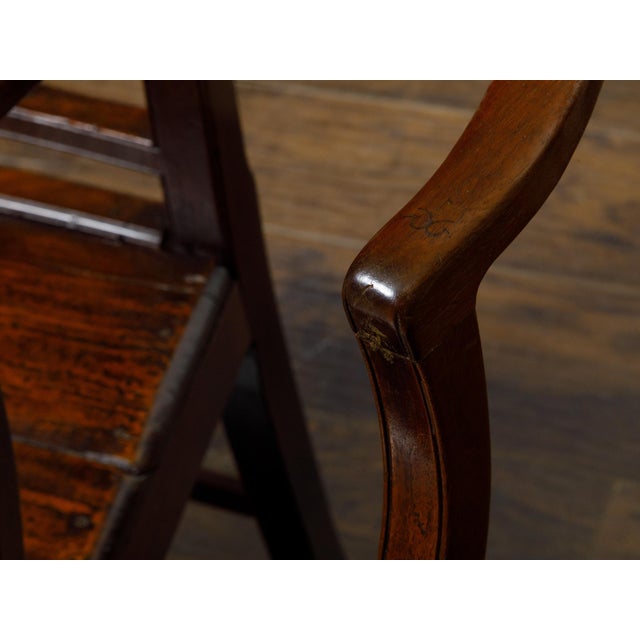 Pair of English Early 19th Century Plank Seat Chairs with Scrolling Arms For Sale - Image 12 of 12