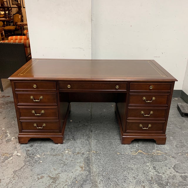 Traditional Henredon Wood + Leather Executive Desk Chairish