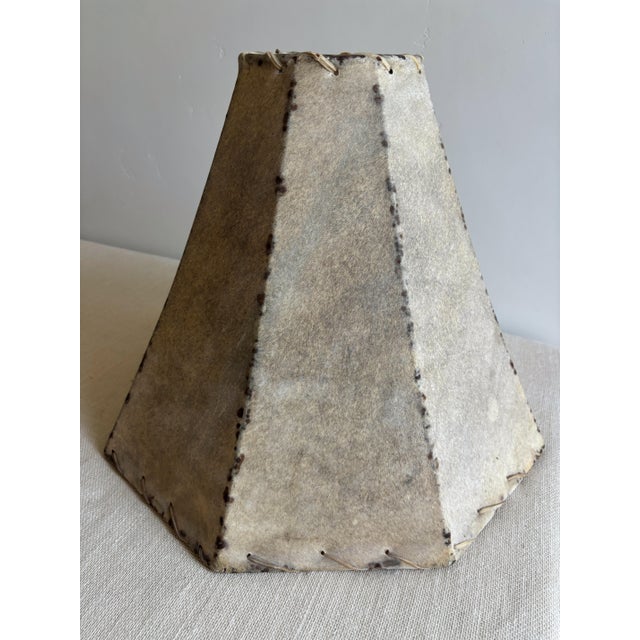 1970s 1970s Large Rawhide Octagonal Bell Lampshade With Iron Frame For Sale - Image 5 of 10