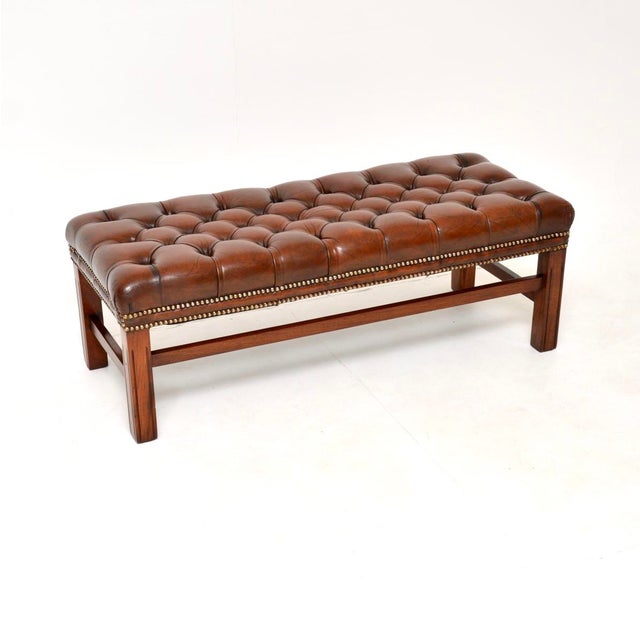 Antique Georgian Leather Bench, 1950s For Sale - Image 9 of 9