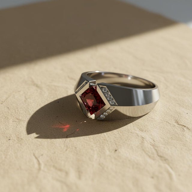 Not Yet Made - Made To Order Square-Cut Garnet Architectural Silver Cocktail Ring, Size 7.5 For Sale - Image 5 of 5