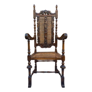 Early 20th Century Louis XVI Style French Carved Walnut Armchair with Reed Seat For Sale