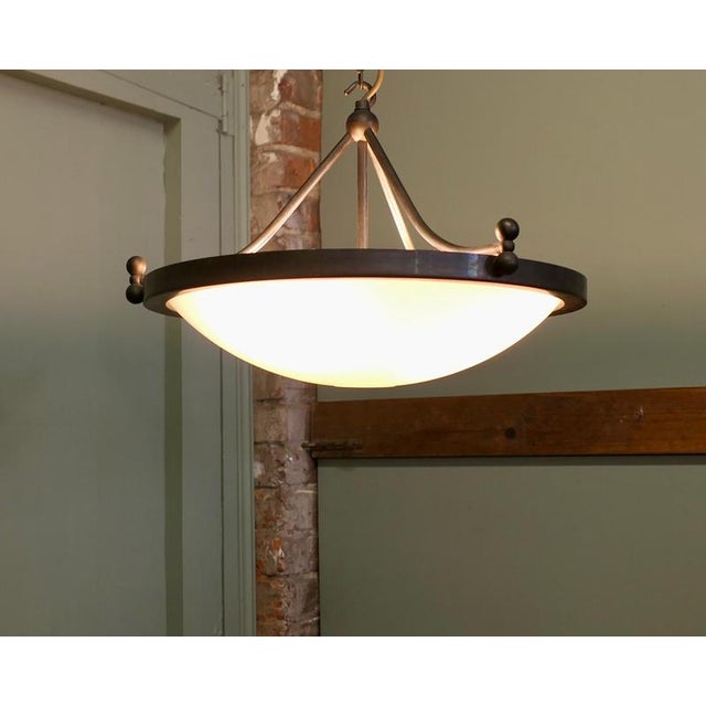 Metal Art Deco Opalescent Glass Up Pendant Light, 1930 For Sale - Image 7 of 8