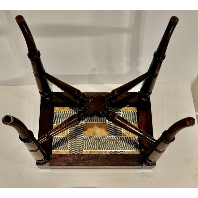 Wood Antique English Hardwood Footstool, Aesthetic Movement Embossed Leather Circa 1880 For Sale - Image 7 of 13