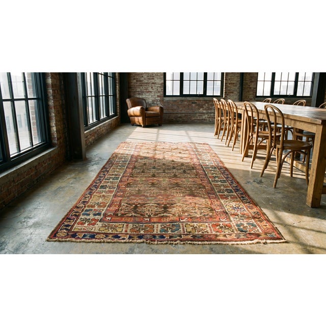 Brown 1900s Brown Geometric Tribal Antique Nw. Persian Kurdish Rug 4' X 9'6" Handknotted Wool Carpet For Sale - Image 8 of 9
