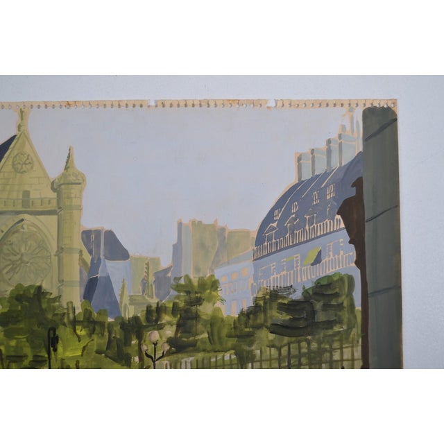 The School of Paris French School of the 20th Century "Paris - View of St Germain L'Auxerrois" Gouache Monogrammed, Dated 1958 For Sale - Image 3 of 11