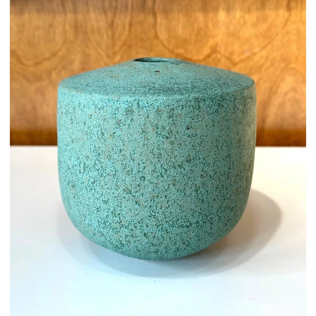 Turquoise Ceramic Vase with Green Glaze by John Ward For Sale - Image 8 of 12