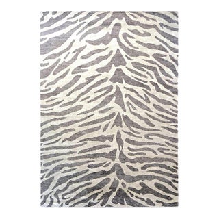 Nepalese Modern Wool & Silk 10X14 Gray & Brown Zebra Print Handmade Area Rug #1143856 For Sale
