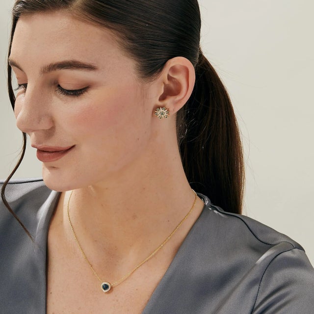 Syna Yellow Gold London Blue Topaz and Diamond Necklace For Sale - Image 4 of 5