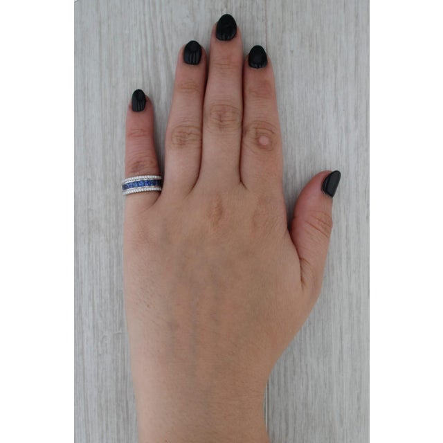 Blue 1.65ctw Blue Sapphire Diamond Ring 14k White Gold Size 4.25-4.5 Wedding Band For Sale - Image 8 of 8