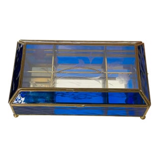20 Th C Cobalt Blue Cut Glass 2 Tier Musical Box. For Sale