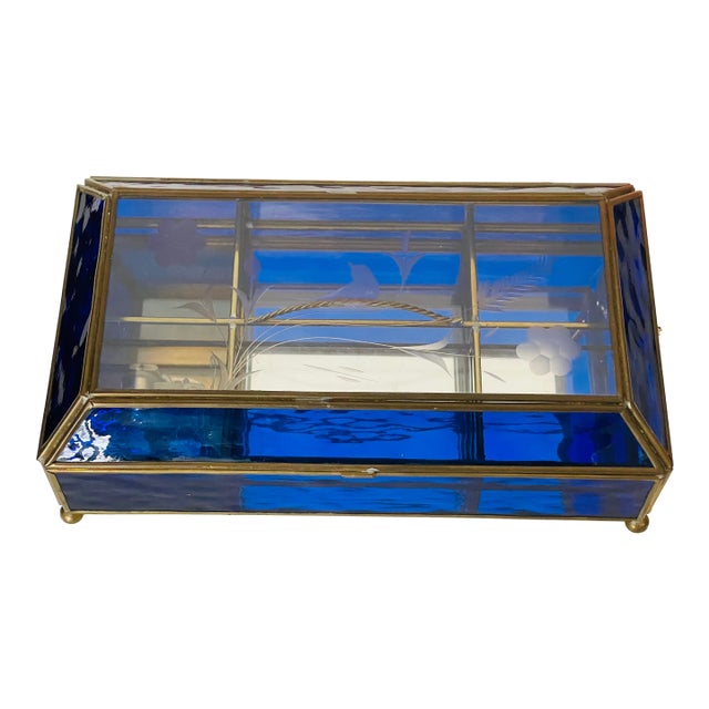 20 Th C Cobalt Blue Cut Glass 2 Tier Musical Box. For Sale