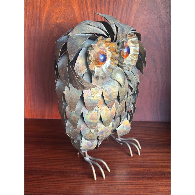 Gold Brutalist Metal 1960’s Owl For Sale - Image 8 of 9