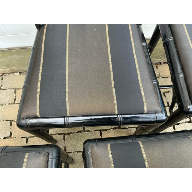 Ornamental & Decorative Materials Set of 4 Vintage Black Laquer Chinese Chippendale Faux-Bamboo Dining Chairs For Sale - Image 7 of 12