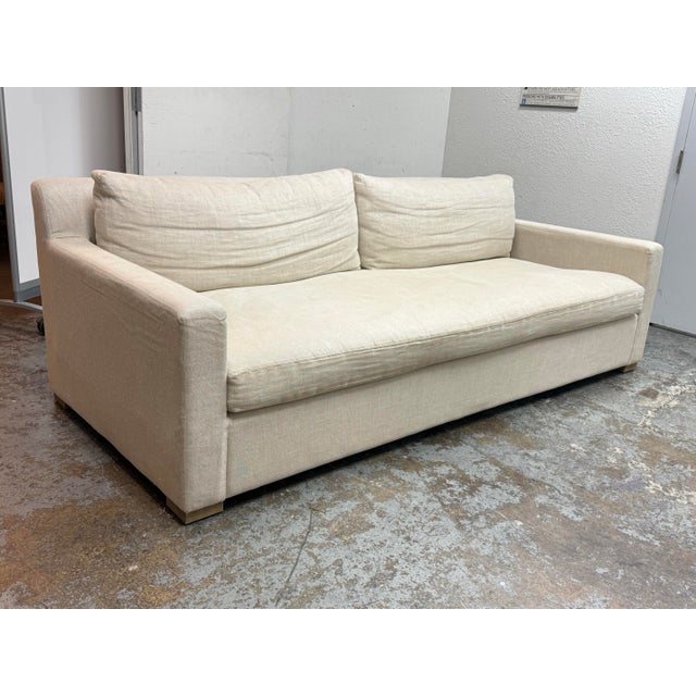 Rustic European Restoration Hardware Belgian Track Arm Sofa For Sale - Image 3 of 12