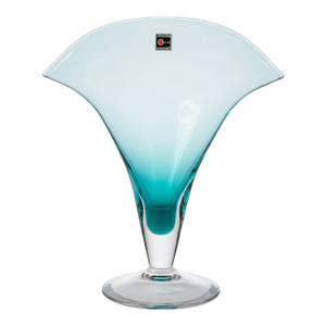 Blenko Turquoise Ruffled Pedestal Vase With Block B Label