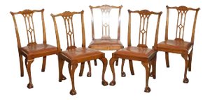 Chippendale Style Dining Chairs with Leather Seats, Set of 5