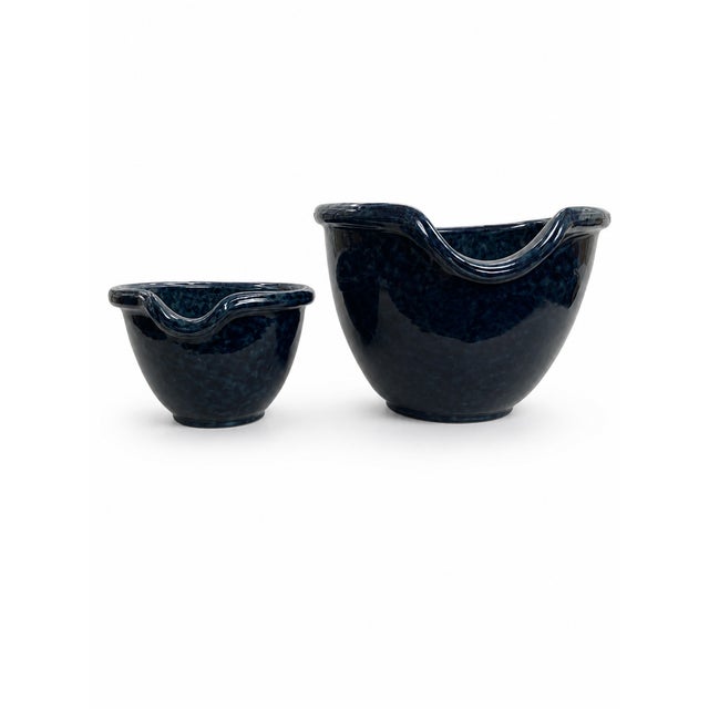 Stone Vintage Bennington Potters Blue Agate Nesting Pouring Bowls – Set of 2 For Sale - Image 7 of 7