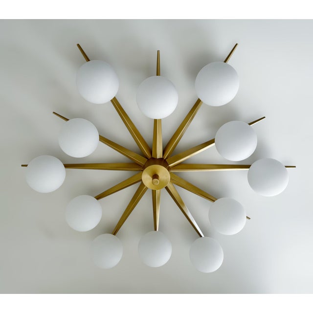 Fabio Ltd 21st Century Star Piccolo Satin Brass Matte White Murano Flush Mount by Fabio LTD For Sale - Image 4 of 9
