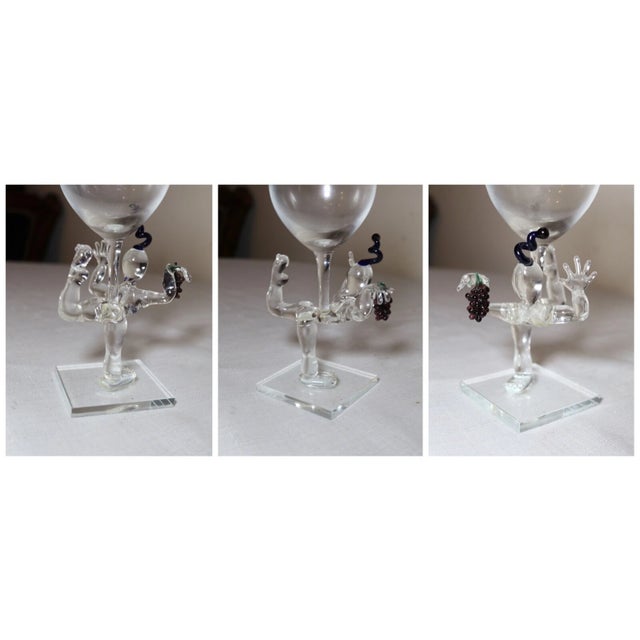 1990s 1990s Pair of Hand Blown Italian Murano Studio Art Glass Goblet Chalice Wine Glass Men For Sale - Image 5 of 9