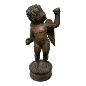 Antique Wooden Carved Putti Statue