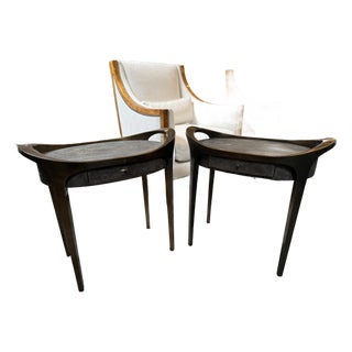 R & Y Augousti Black Shagreen Side Tables, Pair For Sale