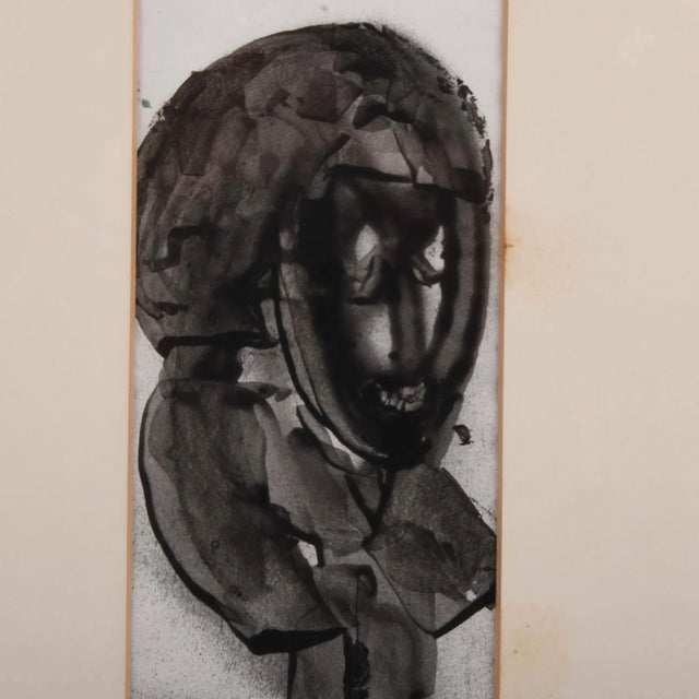 Abstract Framed Signed J. Akston African Fetish Enamel on Paper Painting For Sale - Image 3 of 10