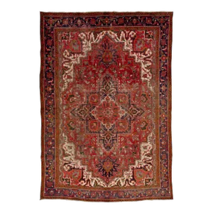 Red Medallion Persian Heriz Wool Rug With Medallion Motif From the 1950s