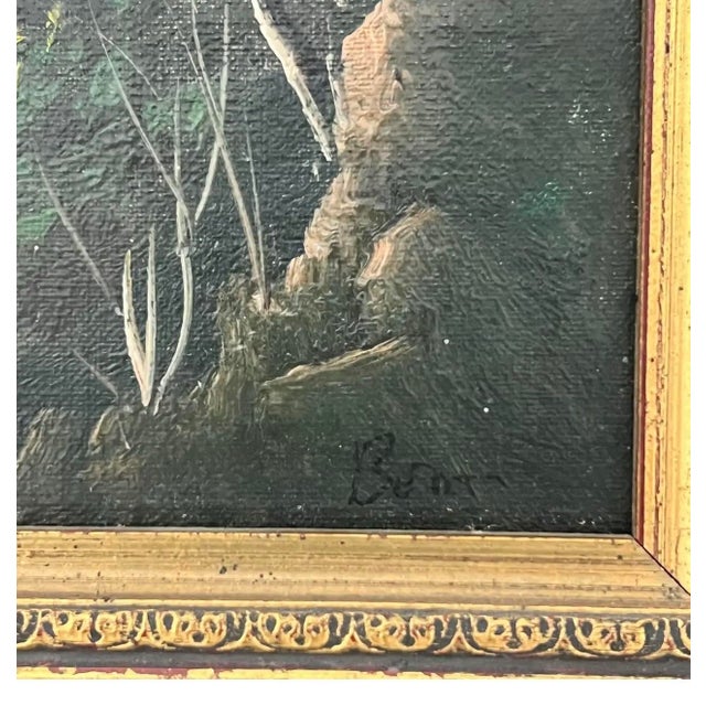 19th Century Style European Landscape Oil Painting, Giltwood & Green Velvet Frame For Sale In Miami - Image 6 of 7