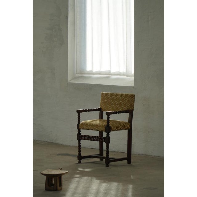 French Louis XIII Style Bobbin Armchair with Patterned Fabric, 1930s For Sale - Image 13 of 18