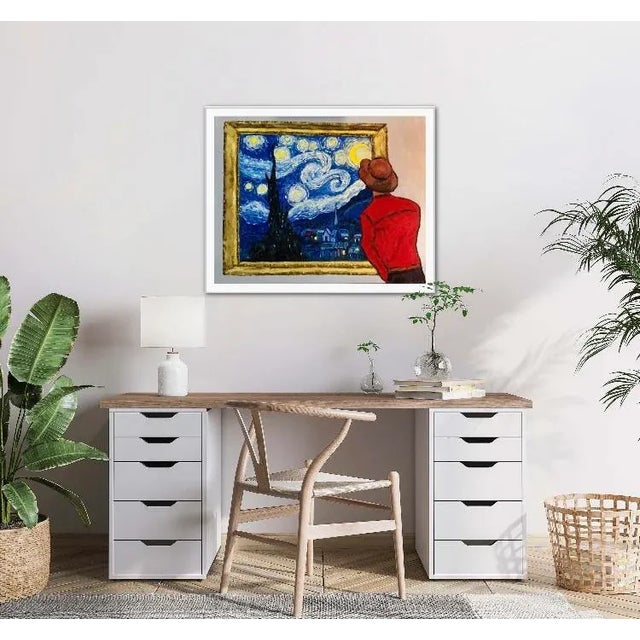 2020s Starry Night at the Museum, Contemporary Original Oil Painting by L Haas For Sale - Image 5 of 8