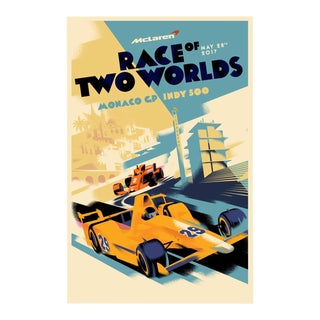 Danish Modern Car Racing Poster, Race of Two Worlds For Sale