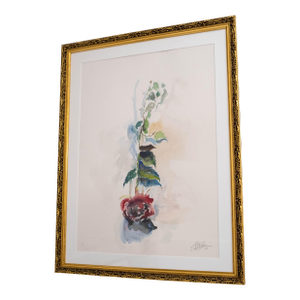 Abstract Single Red Rose Watercolor Painting Signed
