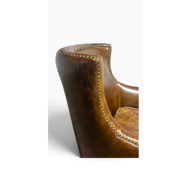 Traditional Nailhead Brown Leather Armchair For Sale - Image 4 of 5