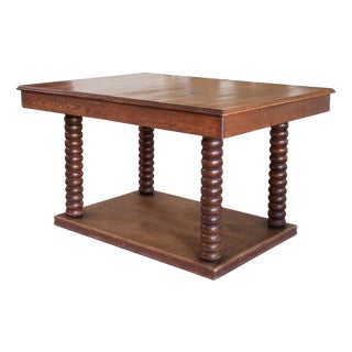 French Art Deco Dining Table in Oak with Turned Bobbin Legs, 1930s For Sale